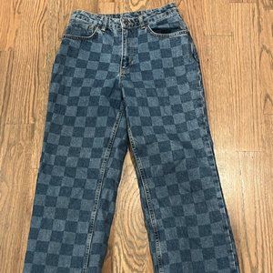 Ragged Checkered Boyfriend Jeans